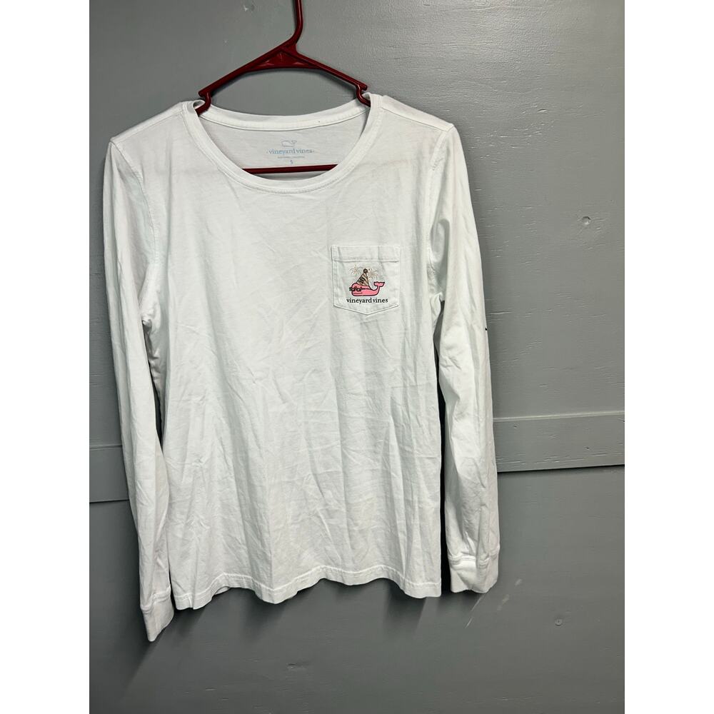 Vineyard Vines Happy New Year long sleeve white cotton shirt size small EUC